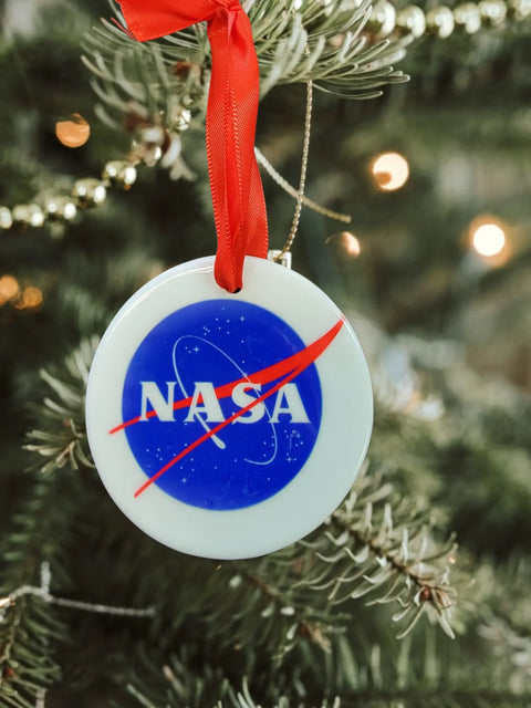NASA Ceramic Space Exploration Ornament 3 Inch Circle – Official NASA Logo Keepsake | Made in USA Michelle Marie Boutique  Holiday Ornaments