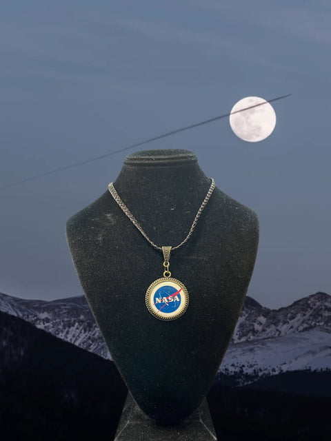 NASA Pendant Necklace – Adjustable 18 to 21 Inch Black Cord with Antique Gold Frame | Made in USA Space Jewelry Gift Michelle Marie Boutique  Necklaces