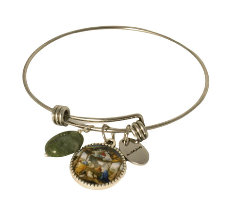 Nativity Scene Christmas Bangle Bracelet Stainless Steel With Jasper Stone Accent | Made in USA Michelle Marie Boutique  Bracelets