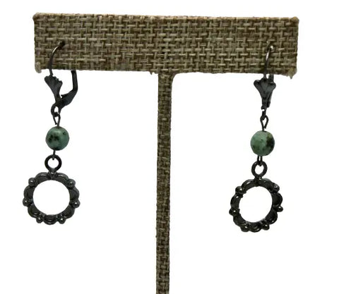 Natural African Turquoise Drop Earrings 1.5 Inch – Lightweight Gunmetal Lever Back | Made in USA Michelle Marie Boutique  Earrings