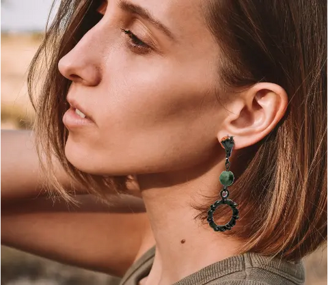 Natural African Turquoise Drop Earrings 1.5 Inch – Lightweight Gunmetal Lever Back | Made in USA Michelle Marie Boutique  Earrings
