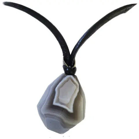 Natural Agate Stone Pendant Necklace 23-30mm – Adjustable 16-19 Inch Black Leather Cord | Made in USA Michelle Marie Boutique  Necklace