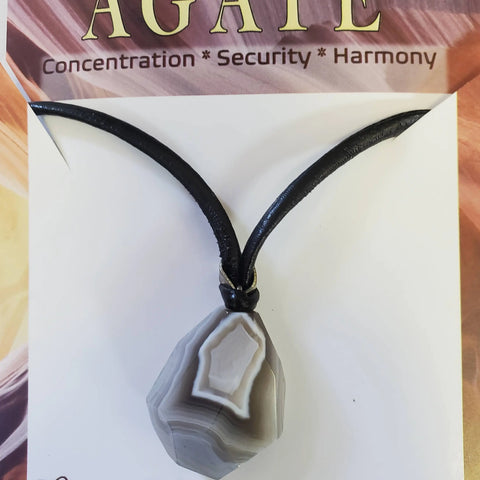 Natural Agate Stone Pendant Necklace 23-30mm – Adjustable 16-19 Inch Black Leather Cord | Made in USA Michelle Marie Boutique  Necklace