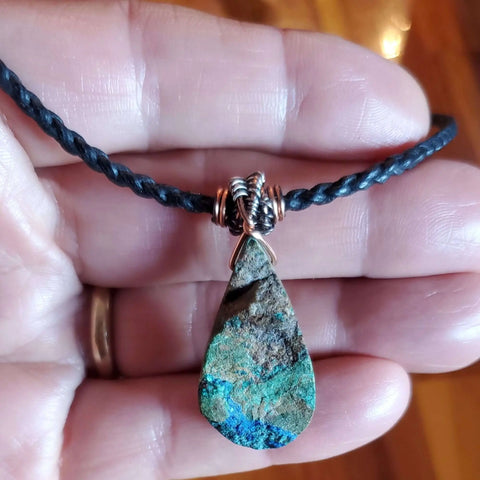 Natural Azurite Malachite Teardrop Necklace – Handcrafted Vegan Cord | Made in USA Alexa Martha Designs  Necklace