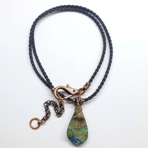 Natural Azurite Malachite Teardrop Necklace – Handcrafted Vegan Cord | Made in USA Alexa Martha Designs  Necklace