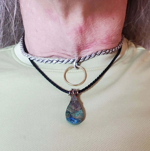 Natural Azurite Malachite Teardrop Necklace – Handcrafted Vegan Cord | Made in USA Alexa Martha Designs  Necklace