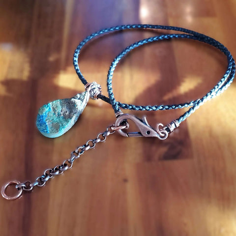 Natural Azurite Malachite Teardrop Necklace – Handcrafted Vegan Cord | Made in USA Alexa Martha Designs  Necklace