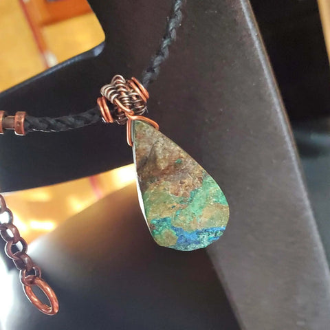 Natural Azurite Malachite Teardrop Necklace – Handcrafted Vegan Cord | Made in USA Alexa Martha Designs  Necklace