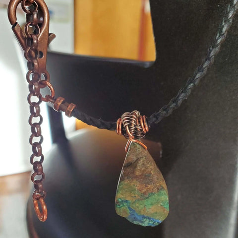 Natural Azurite Malachite Teardrop Necklace – Handcrafted Vegan Cord | Made in USA Alexa Martha Designs  Necklace