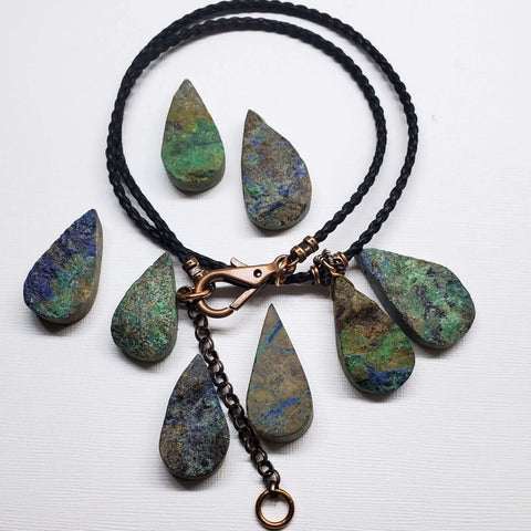 Natural Azurite Malachite Teardrop Necklace – Handcrafted Vegan Cord | Made in USA Alexa Martha Designs  Necklace