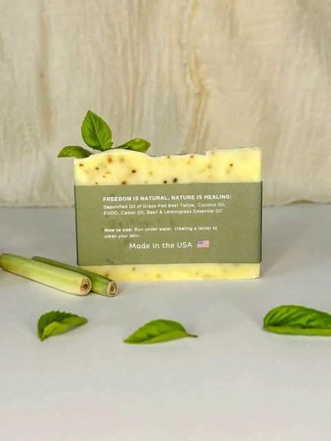 Natural Basil & Lemongrass Tallow Soap Bar 4.5 oz – Moisturizing Cleansing Bar | Made in USA Born to be Free  soap