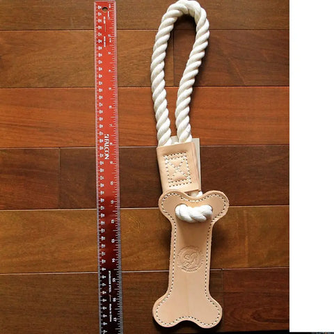 Natural Cotton Rope And Vegetable Tanned Leather Dog Tug Toy – 18 Inch Bone Design | Made In USA Auburn Leathercrafters  item