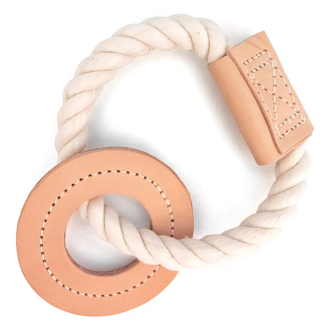 Natural Cotton Rope And Vegetable-Tanned Leather Dog Tug Toy – 8 Inch Ring | Made In USA Auburn Leathercrafters  item