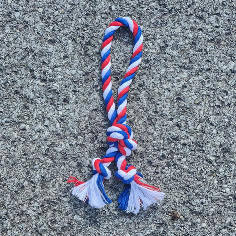 Natural Cotton & Leather Tug Toy - Ring, Knotted Rope - Limited Edition Red, White & Blue Auburn Leathercrafters  item