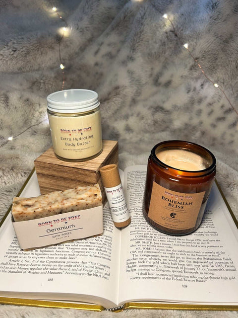 Natural Fresh Start Skincare Kit – Hydrating Body Butter, Soap, Lip Balm & Candle | Made in USA Born to be Free  skin