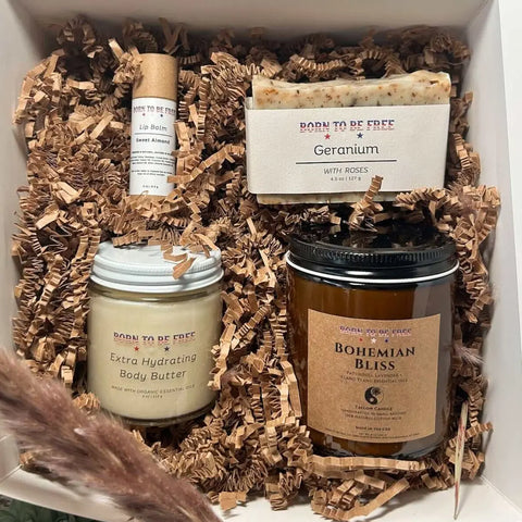Natural Fresh Start Skincare Kit – Hydrating Body Butter, Soap, Lip Balm & Candle | Made in USA Born to be Free  skin