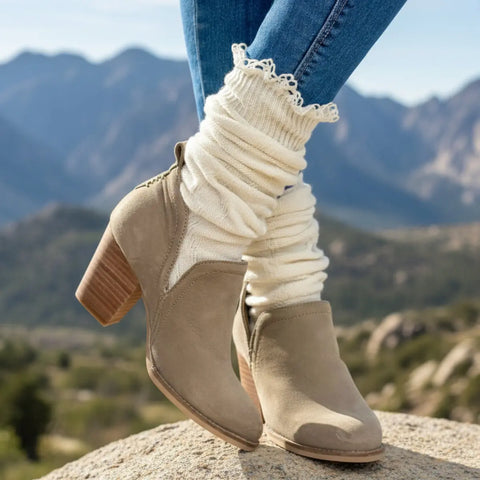 Natural Lace-Trim Cable Knit Knee Boot Socks – Cotton Blend Comfort | Made in USA Catherine Cole  socks