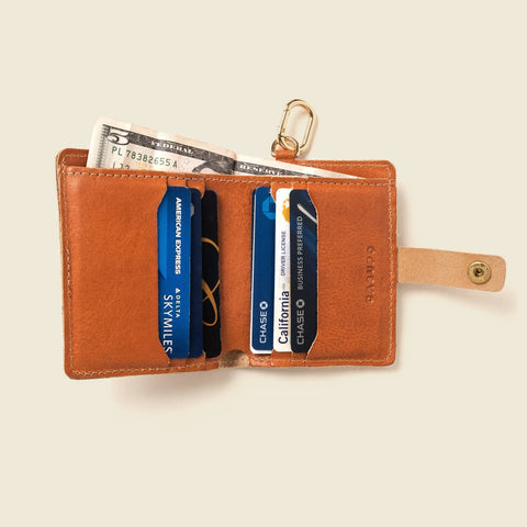 Natural Leather Wallet With Snap Key Ring 4.25 Inch – Made in USA CASUPO  Small Bifold