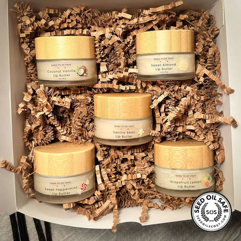 Natural Lip Butter Set 5-Pack – Intensive Hydrating Balm 1 Oz Jars | Handcrafted Made in USA Born to be Free  Lip Butter