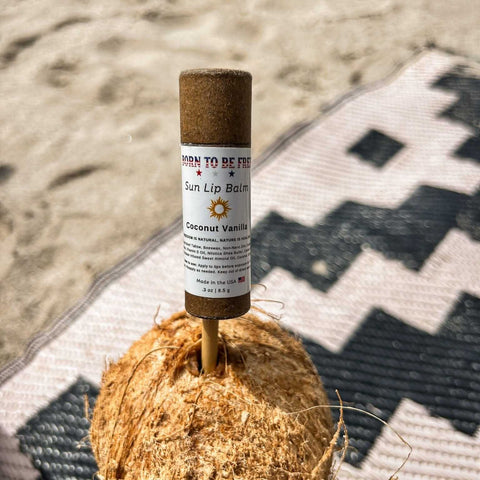 Natural Sun Lip Balm 0.3 oz – Coconut Vanilla Moisturizing SPF 30 Protection | Made in USA Born to be Free  Lip Balm