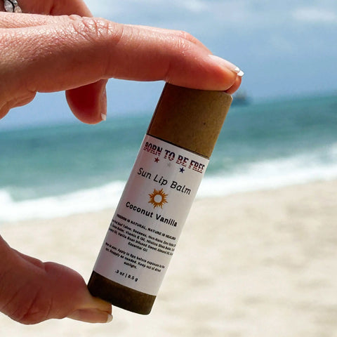 Natural Sun Lip Balm 0.3 oz – Coconut Vanilla Moisturizing SPF 30 Protection | Made in USA Born to be Free  Lip Balm