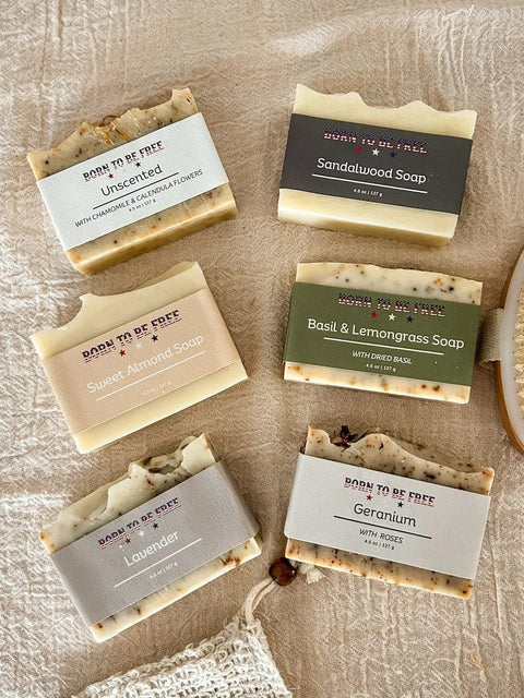 Natural Tallow Soap Bundle 6 Bars – Moisturizing Bath & Body Set with Exfoliating Pouch | Made in USA Born to be Free  soap