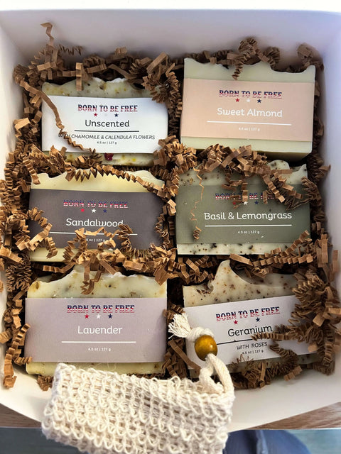 Natural Tallow Soap Bundle 6 Bars – Moisturizing Bath & Body Set with Exfoliating Pouch | Made in USA Born to be Free  soap