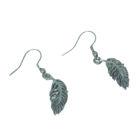 Nature-Inspired Pewter Silver Feather Earrings – Handcrafted Lightweight Dangle Jewelry | Made in USA Michelle Marie Boutique  Earrings
