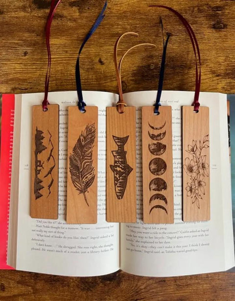 Nature Themed Hardwood Engraved Bookmark Set American Grains LLC 