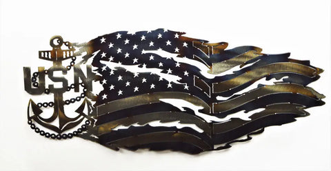Navy Anchor Metal Wall Art – Patriotic Tattered Flag Design | Handcrafted Made in USA Veteran-Owned Decor Knights Home Decor  item