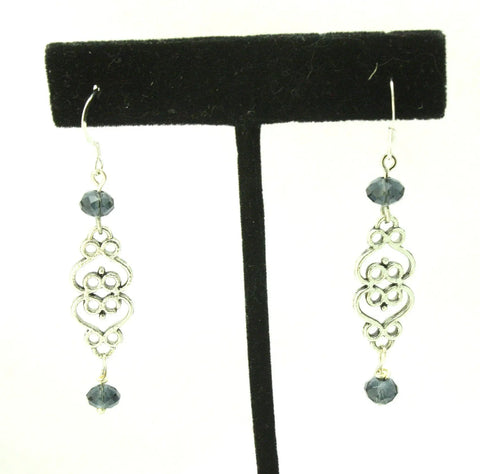 Navy Blue Crystal Filigree Dangle Earrings – Handcrafted Silver Metalwork | Made in USA Artisan Jewelry Michelle Marie Boutique  Earrings