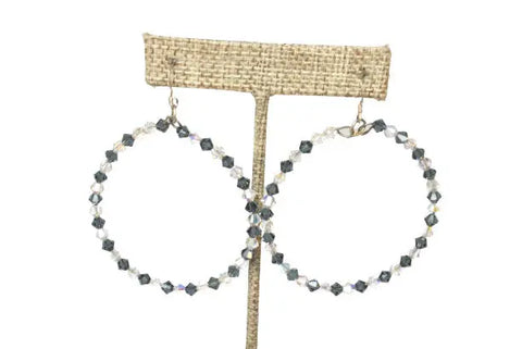 Navy Blue White Crystal Hoop Earrings 2.5 Inch Diameter – Sterling Silver Hooks | Made in USA Michelle Marie Boutique  Earrings
