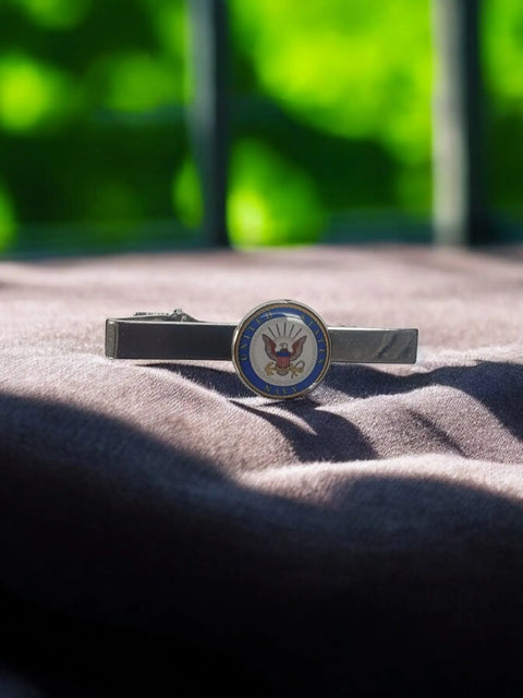 Navy Emblem Silver Tie Bar – Patriotic Military Accessory for Professionals | Made in USA Michelle Marie Boutique 