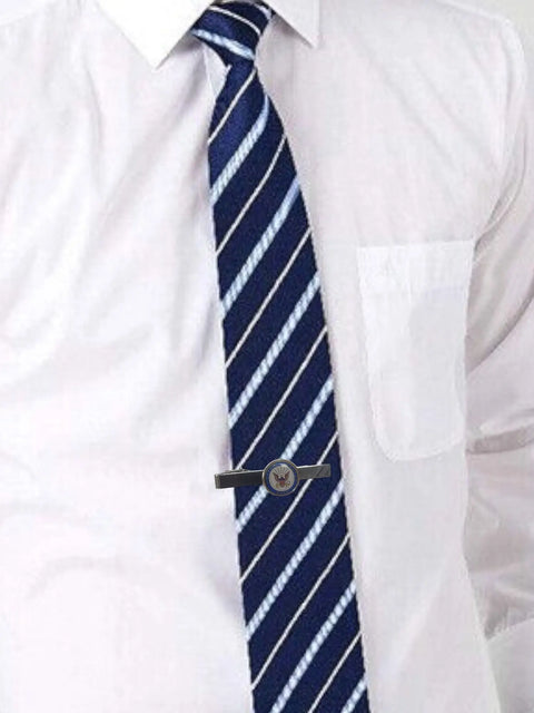 Navy Emblem Silver Tie Bar – Patriotic Military Accessory for Professionals | Made in USA Michelle Marie Boutique 