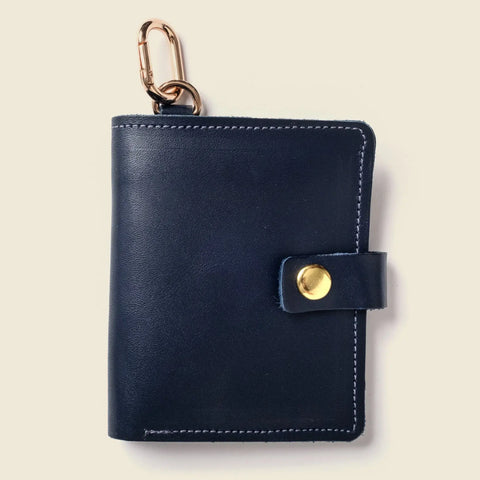 Navy Leather Wallet With Snap Closure 4x3.5 Inch – Handmade in USA CASUPO  Small Bifold