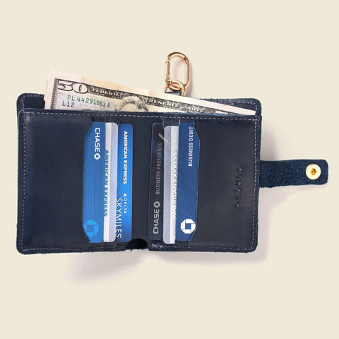 Navy Leather Wallet With Snap Closure 4x3.5 Inch – Handmade in USA CASUPO  Small Bifold