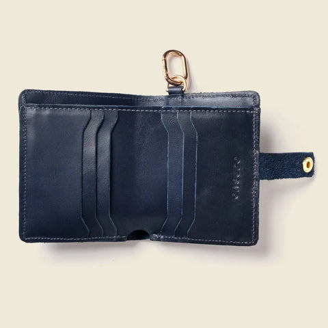 Navy Leather Wallet With Snap Closure 4x3.5 Inch – Handmade in USA CASUPO  Small Bifold