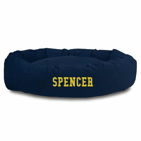 Personalized Suede Bagel Dog Bed – Luxurious Faux Suede Pet Cushion | Made in USA Majestic Pet 
