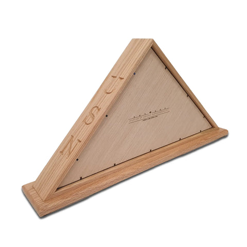 The Legacies of America Woodworking Company Navy Veteran USN Oak Burial Flag Display Case holds a 5 x 9.5 flag, features engraved text, a glass front, natural oak finish, and is proudly made in the USA.