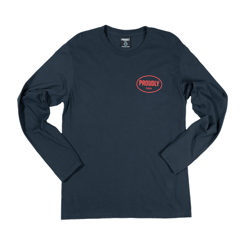 Men’s Long Sleeve Cotton T-Shirt Navy – Proudly USA Logo | Made in USA Proudly USA  T-shirt