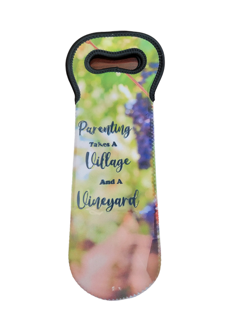Neoprene Wine Carrier Tote Bag – Parenting Takes a Village Vineyard Design | Handmade Gift | Made in USA Michelle Marie Boutique  Wine Carrier Bags