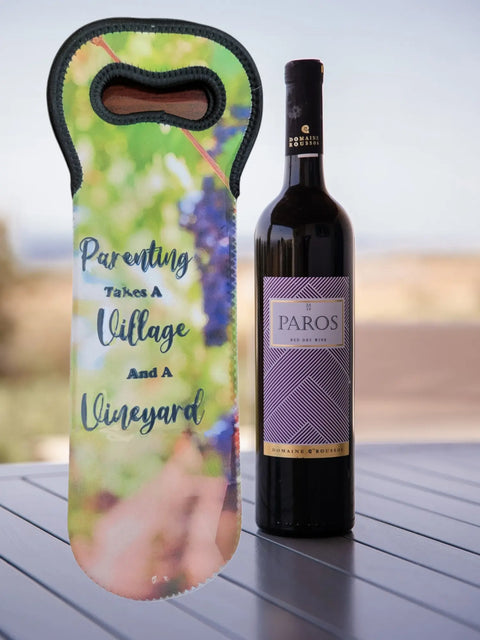 Neoprene Wine Carrier Tote Bag – Parenting Takes a Village Vineyard Design | Handmade Gift | Made in USA Michelle Marie Boutique  Wine Carrier Bags