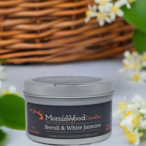 Neroli And White Jasmine Soy Candle 6oz – Handcrafted Floral Home Fragrance Tin | Made In USA MorninWood Candles  Candles