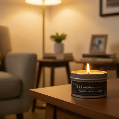 Neroli And White Jasmine Soy Candle 6oz – Handcrafted Floral Home Fragrance Tin | Made In USA MorninWood Candles  Candles