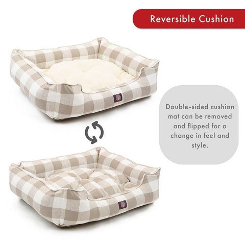 Anderson Check Plush Pet Lounge Bed – Soft Cotton Blend | Made in USA Majestic Pet 