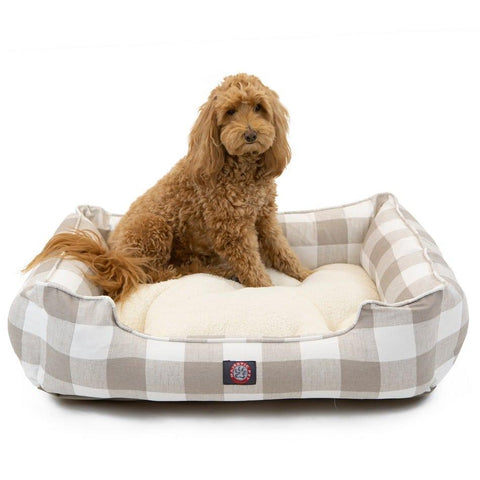 Anderson Check Plush Pet Lounge Bed – Soft Cotton Blend | Made in USA Majestic Pet 