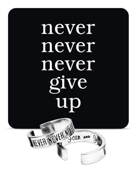 Never Give Up Inspirational Quote Ring – Handcrafted Uplifting Affirmation Jewelry | Made in USA Whitney Howard Designs  InspireRings