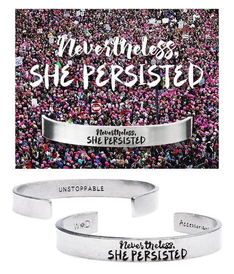 Nevertheless She Persisted Inspirational Cuff Bracelet – Handcrafted Pewter Quote Jewelry | Made in USA Whitney Howard Designs  Cuff Bracelets