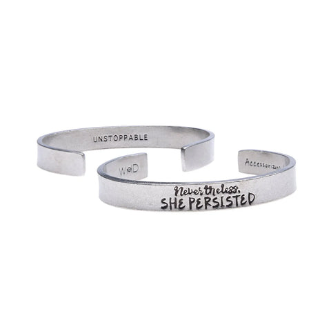 Nevertheless She Persisted Inspirational Cuff Bracelet – Handcrafted Pewter Quote Jewelry | Made in USA Whitney Howard Designs  Cuff Bracelets