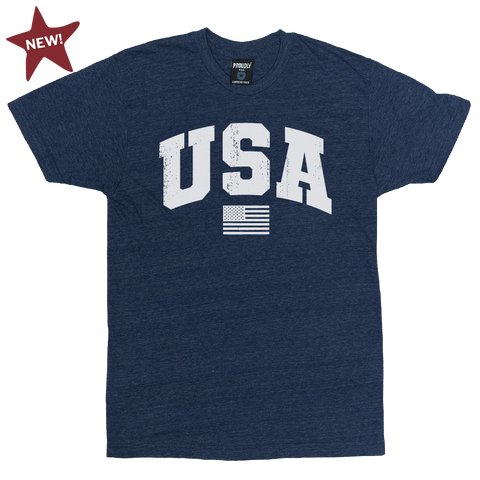 Men's TriBlend Team USA Flag T-Shirt – Heather Denim Lightweight Tee | Made in USA Proudly USA  T-shirt